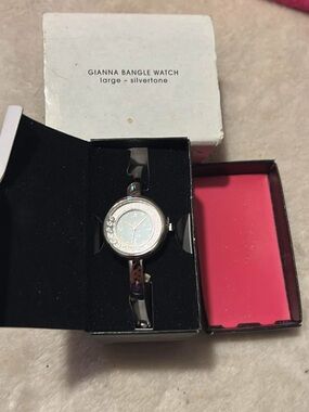 Gianna Silvertone Bangle Watch with Mother-of-Pearl Dial